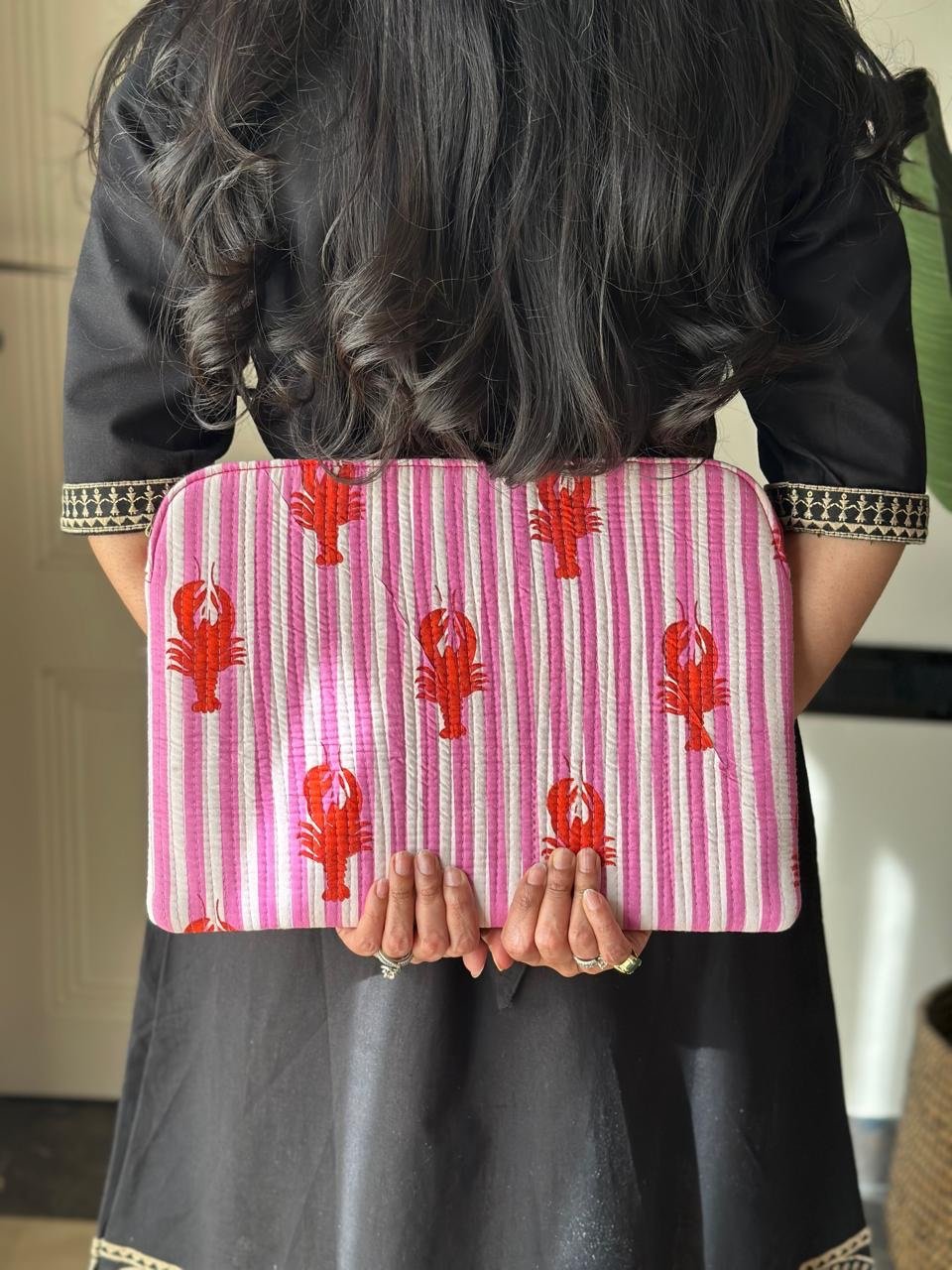 Quilted Laptop Sleeve- Pink Stripes