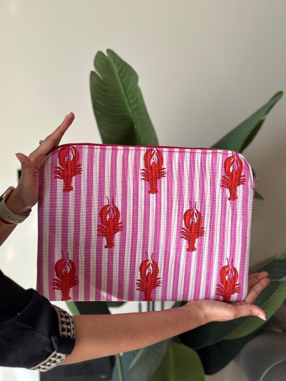 Quilted Laptop Sleeve- Pink Stripes