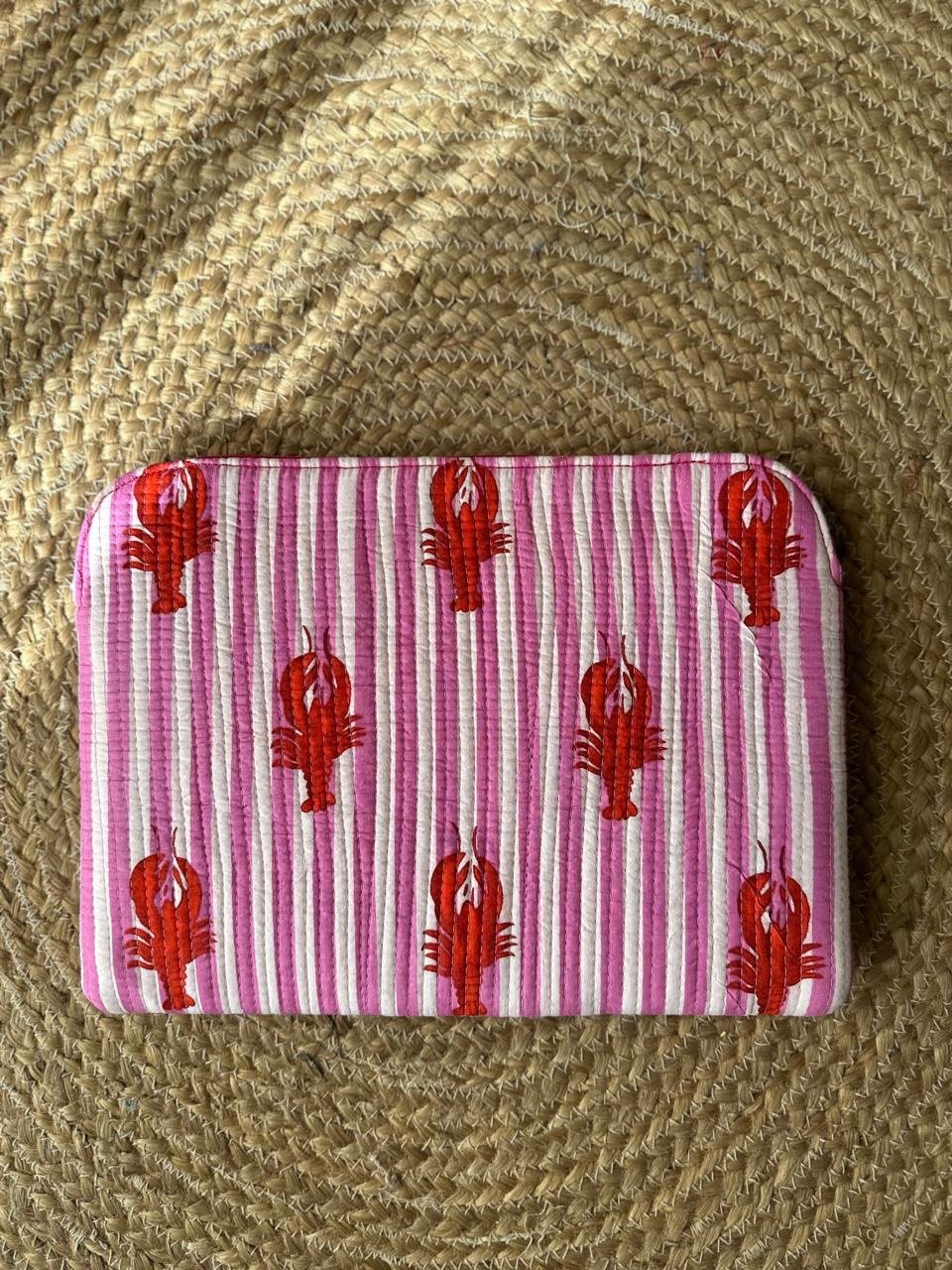 Quilted Laptop Sleeve- Pink Stripes