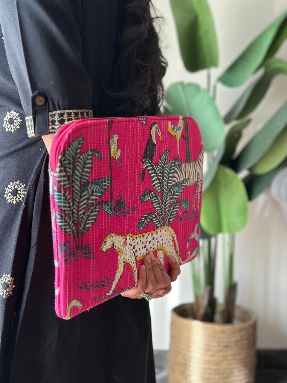 Quilted Laptop Sleeve- Pink Jungle