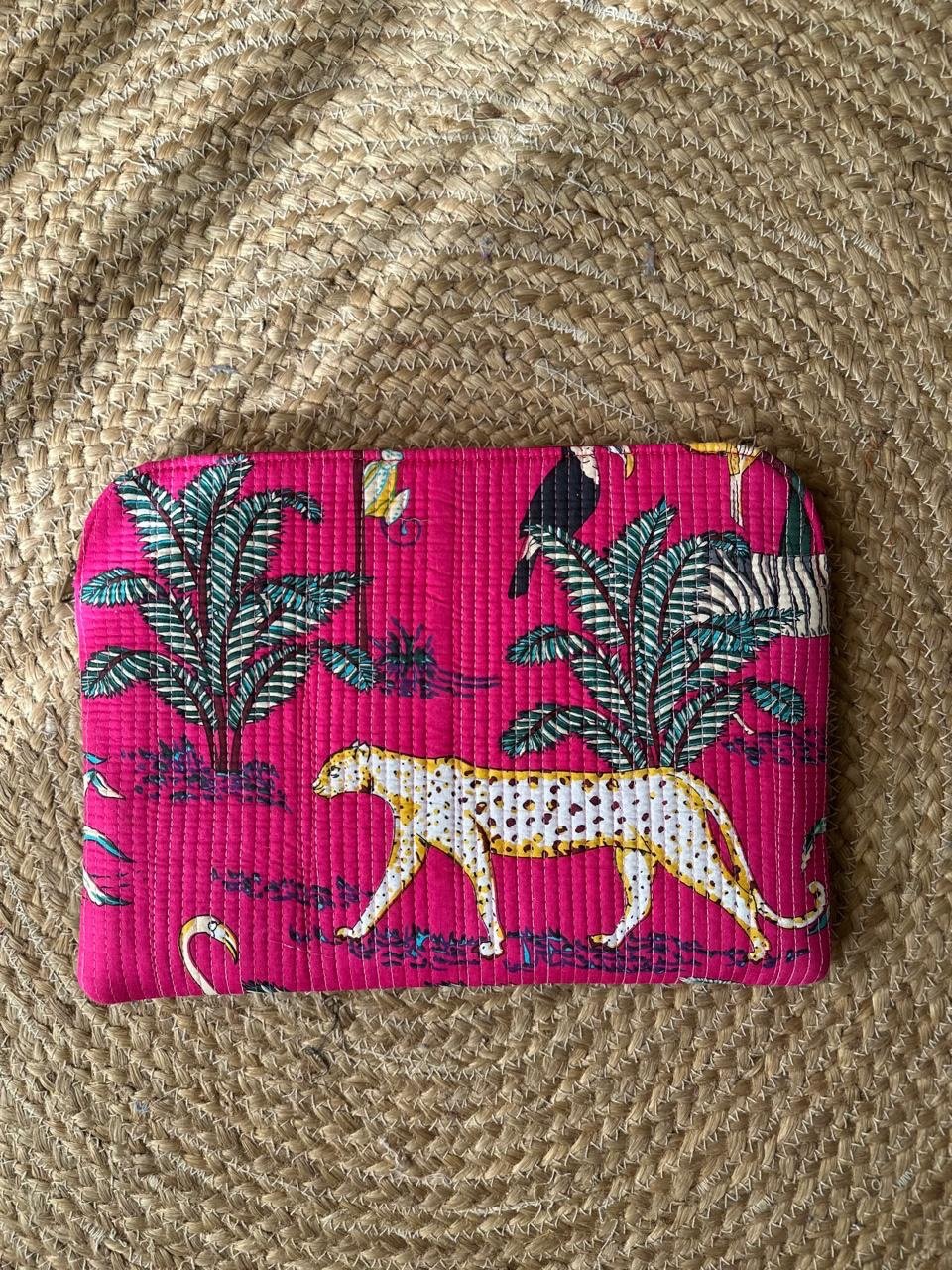 Quilted Laptop Sleeve- Pink Jungle