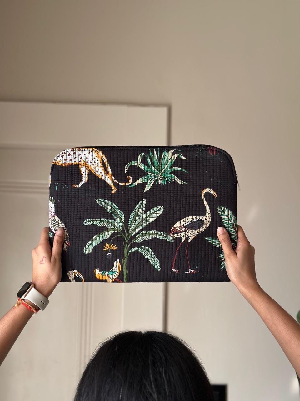 Quilted Laptop Sleeve- Black Jungle