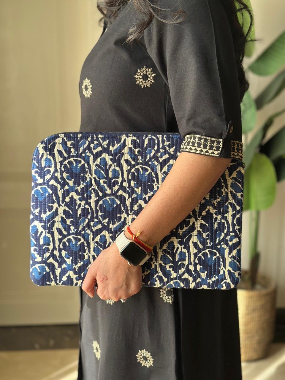 Quilted Laptop Sleeve- Indigo Jaal