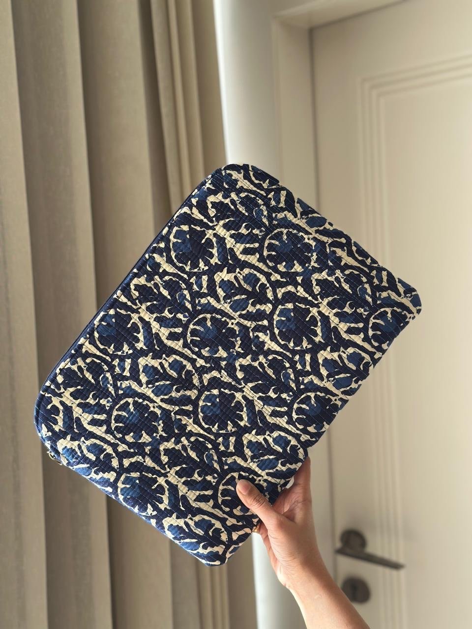 Quilted Laptop Sleeve- Indigo Jaal
