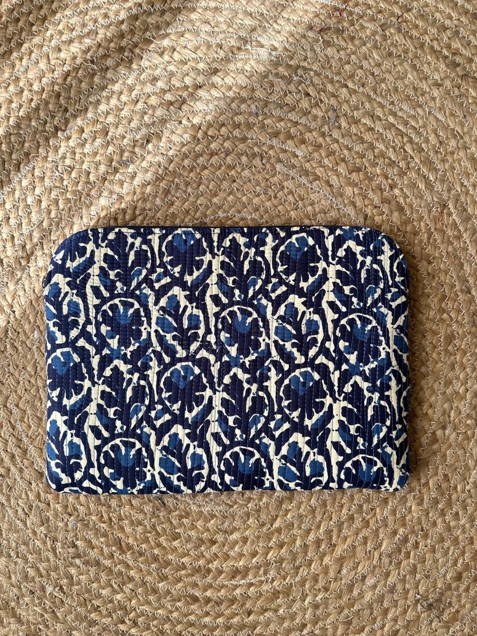 Quilted Laptop Sleeve- Indigo Jaal