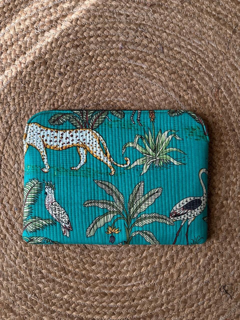 Quilted Laptop Sleeve- Green Jungle