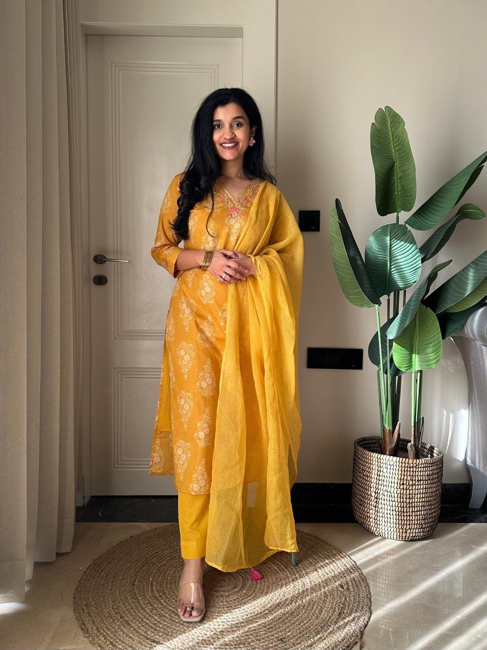 Ronak Boota Pure Cotton Suit- Yellow