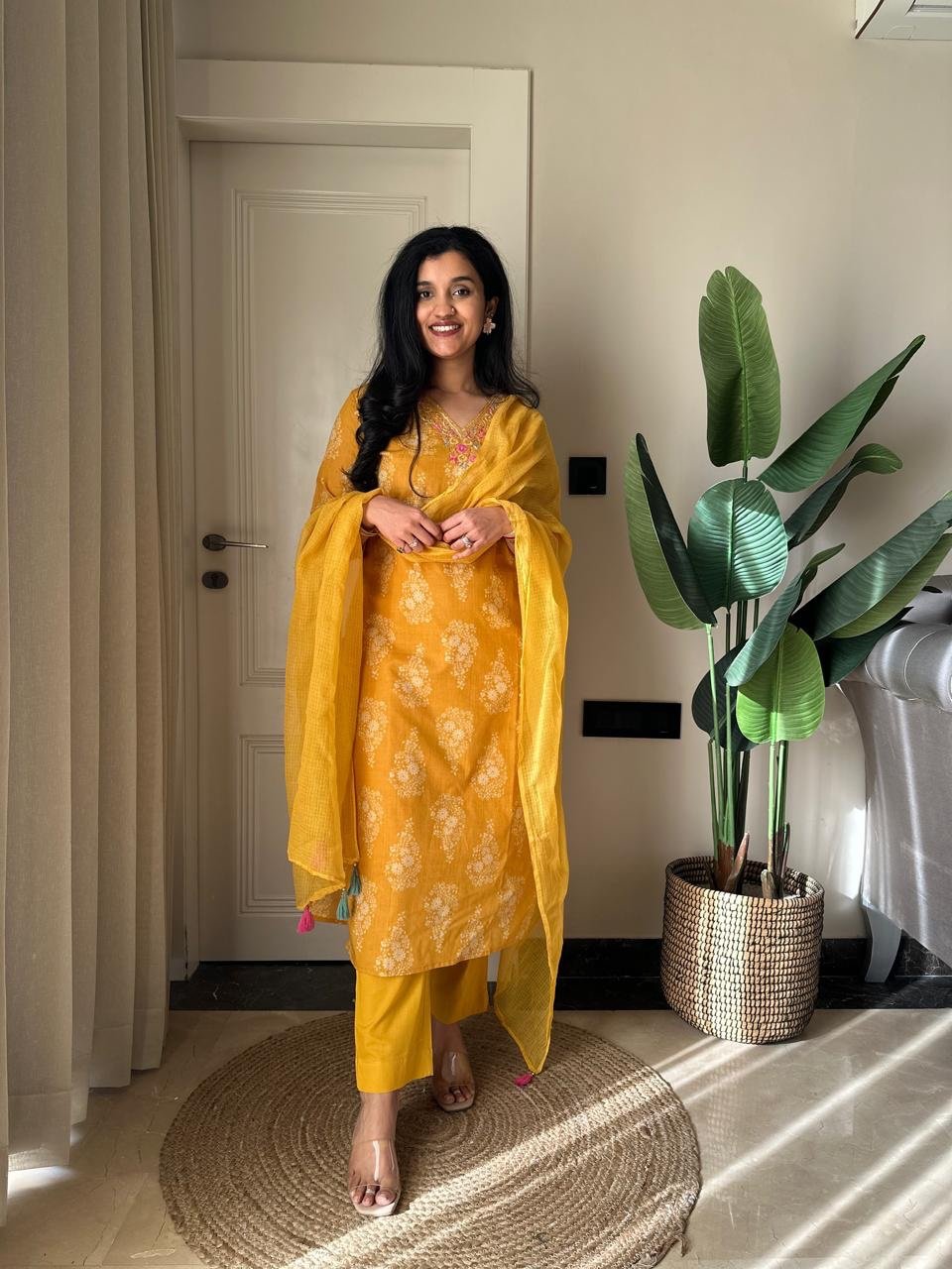 Ronak Boota Pure Cotton Suit- Yellow