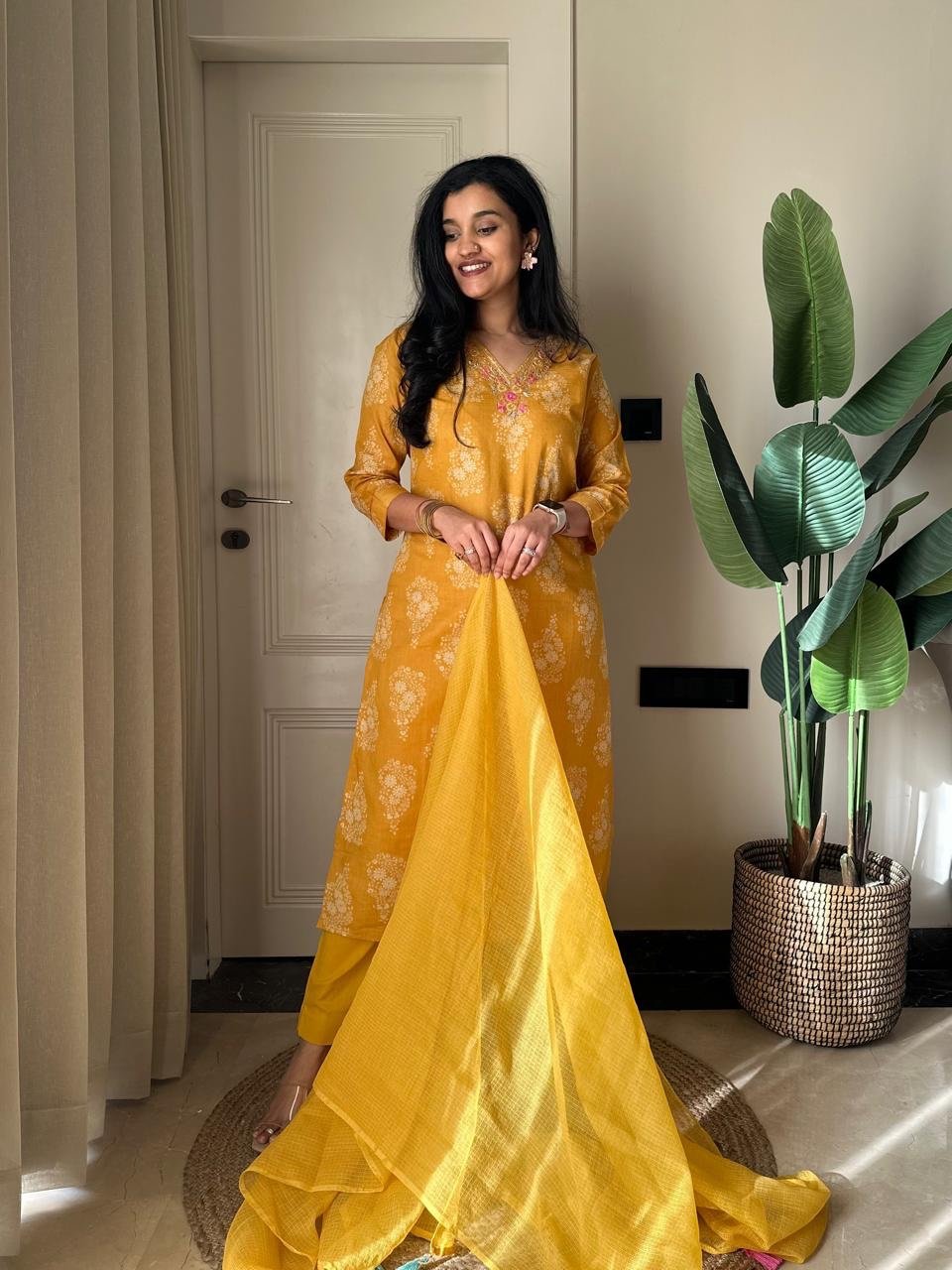 Ronak Boota Pure Cotton Suit- Yellow