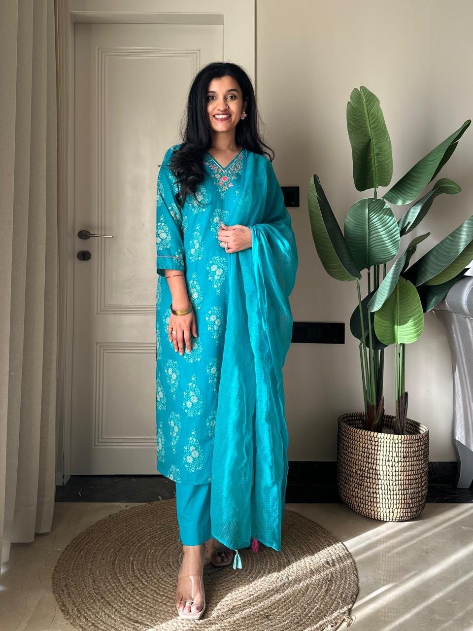 Ronak Boota Pure Cotton Suit- Blue