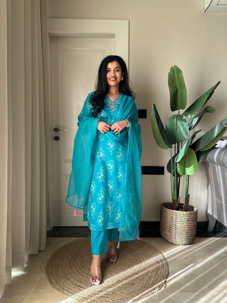 Ronak Boota Pure Cotton Suit- Blue