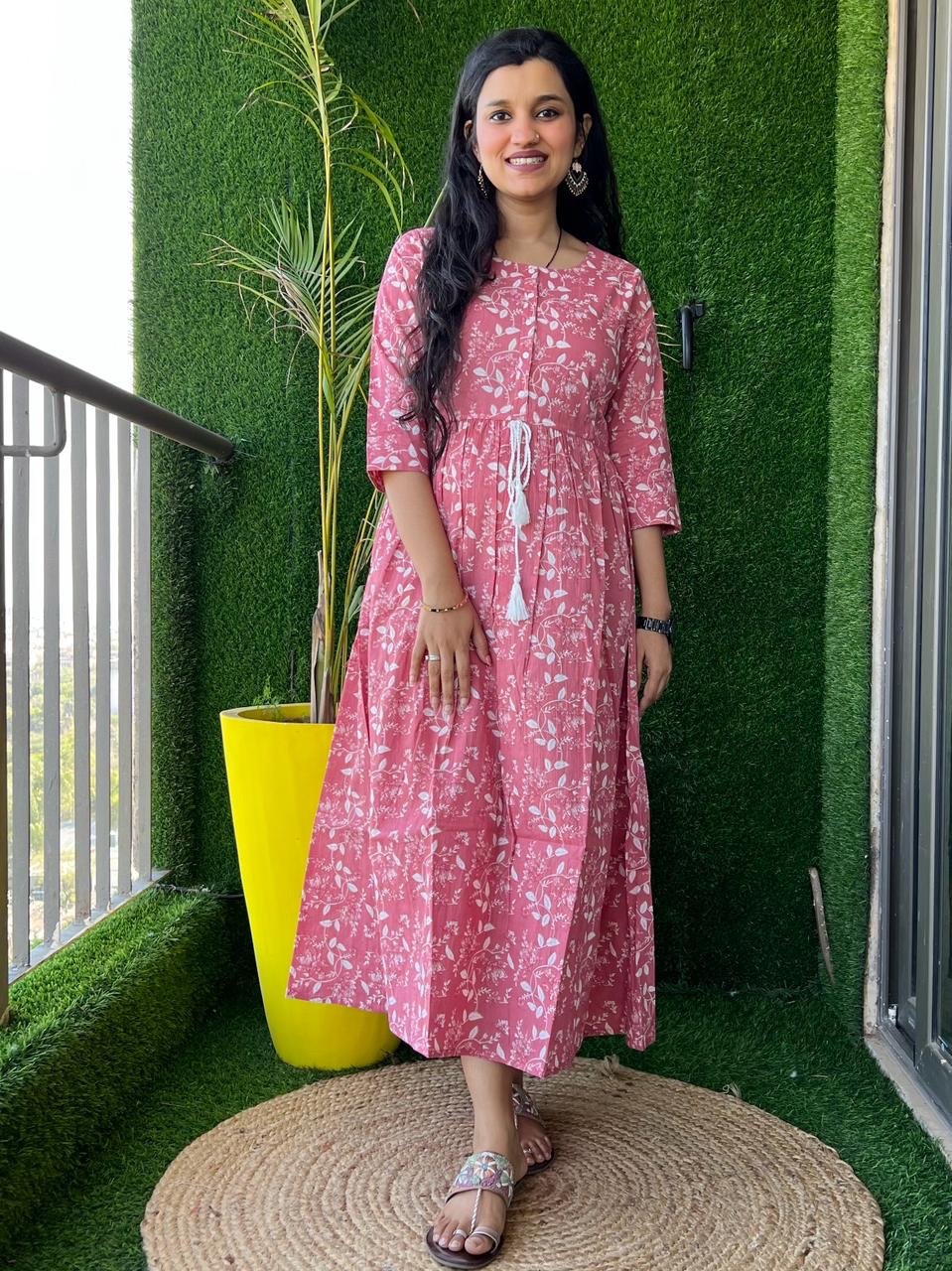 Cotton Midi Dress- Pink Bel