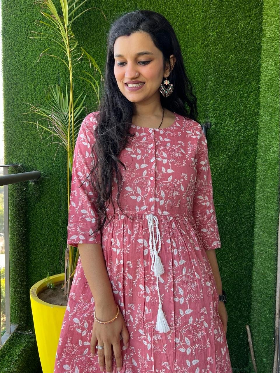 Cotton Midi Dress- Pink Bel