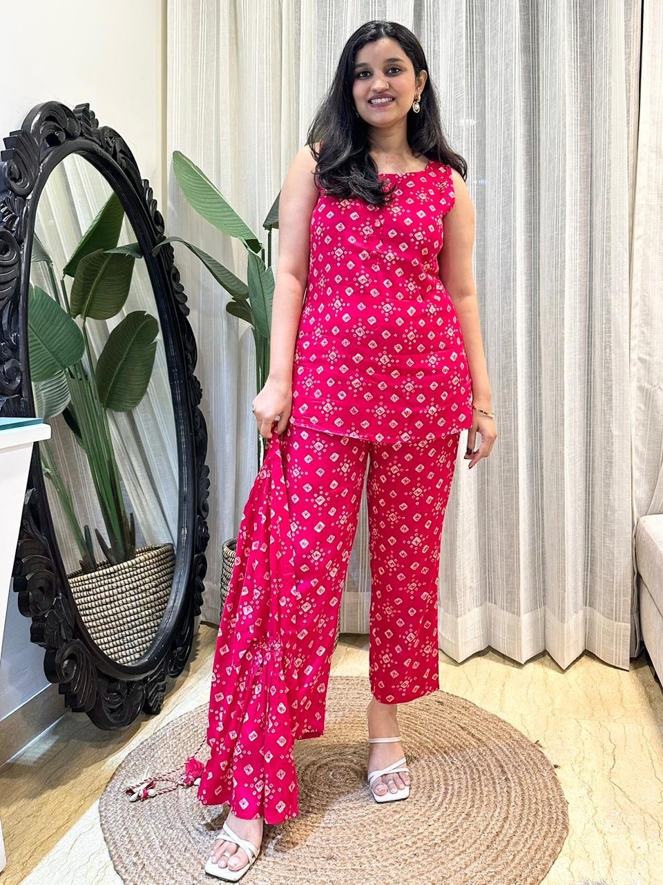 Bandhej Coord Set- Pink