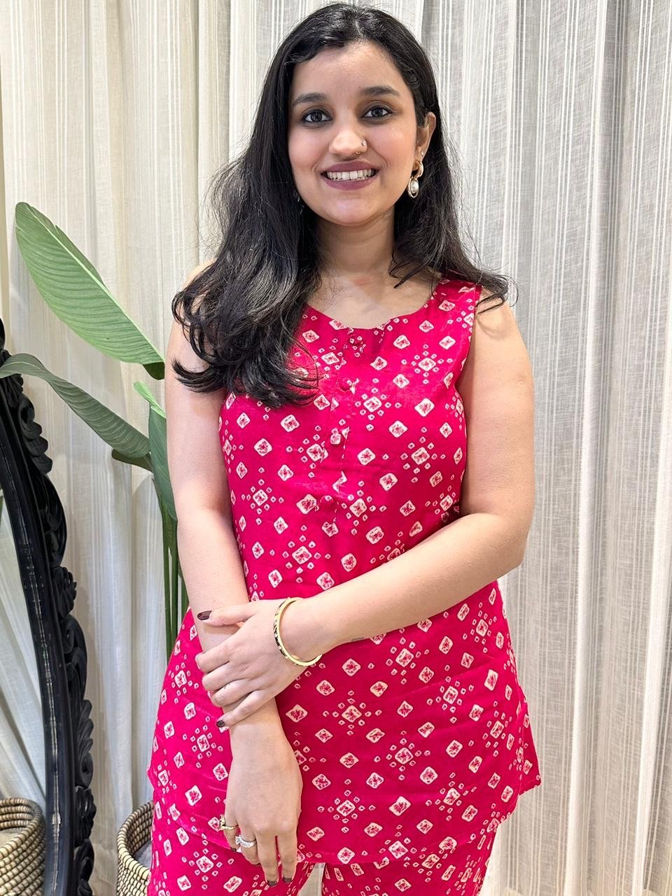 Bandhej Coord Set- Pink