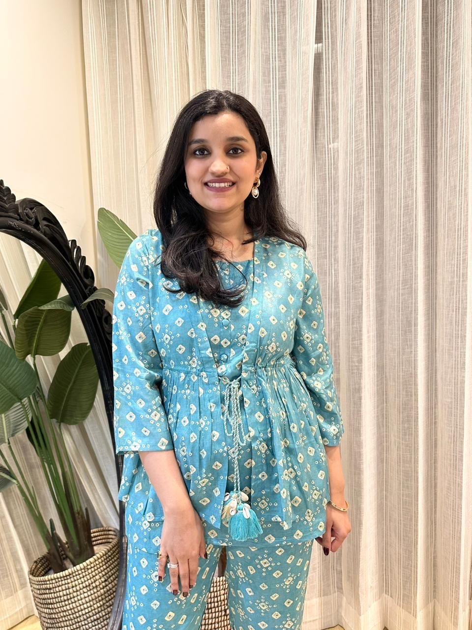 Bandhej Coord Set- Bluish Green