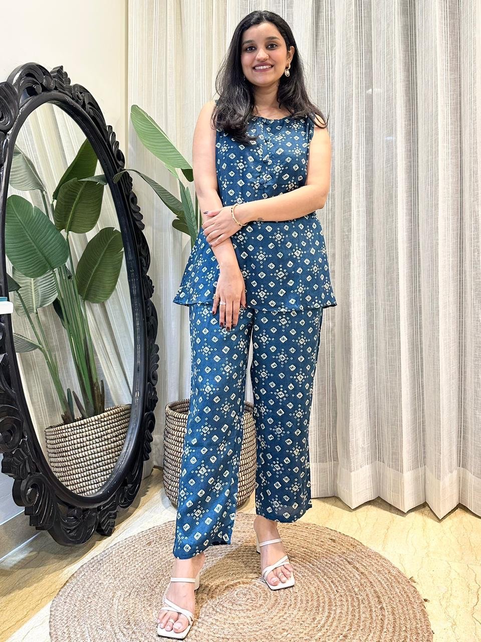 Bandhej Coord Set- Dark Blue