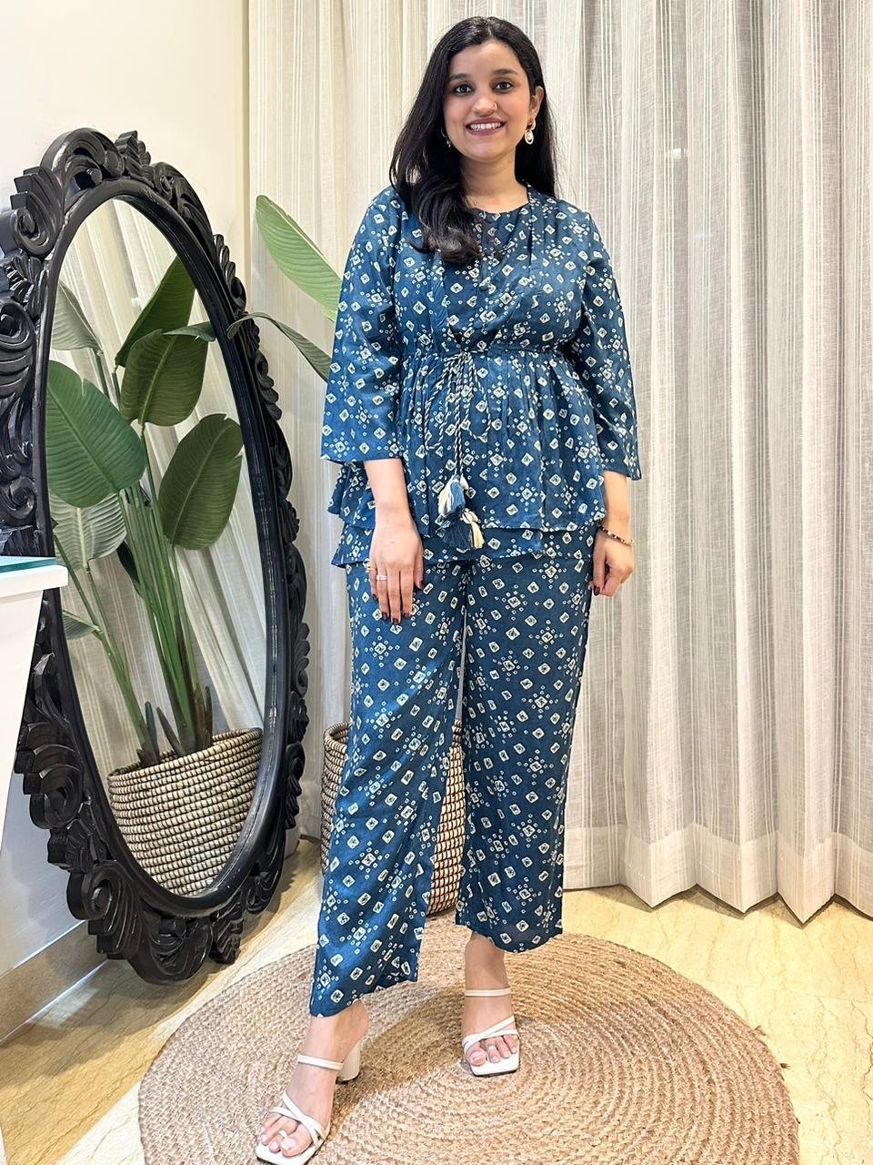 Bandhej Coord Set- Dark Blue