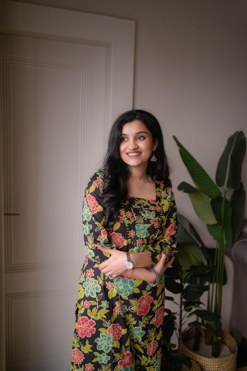 Samya Budget Cotton Suit- Black Multi Florals