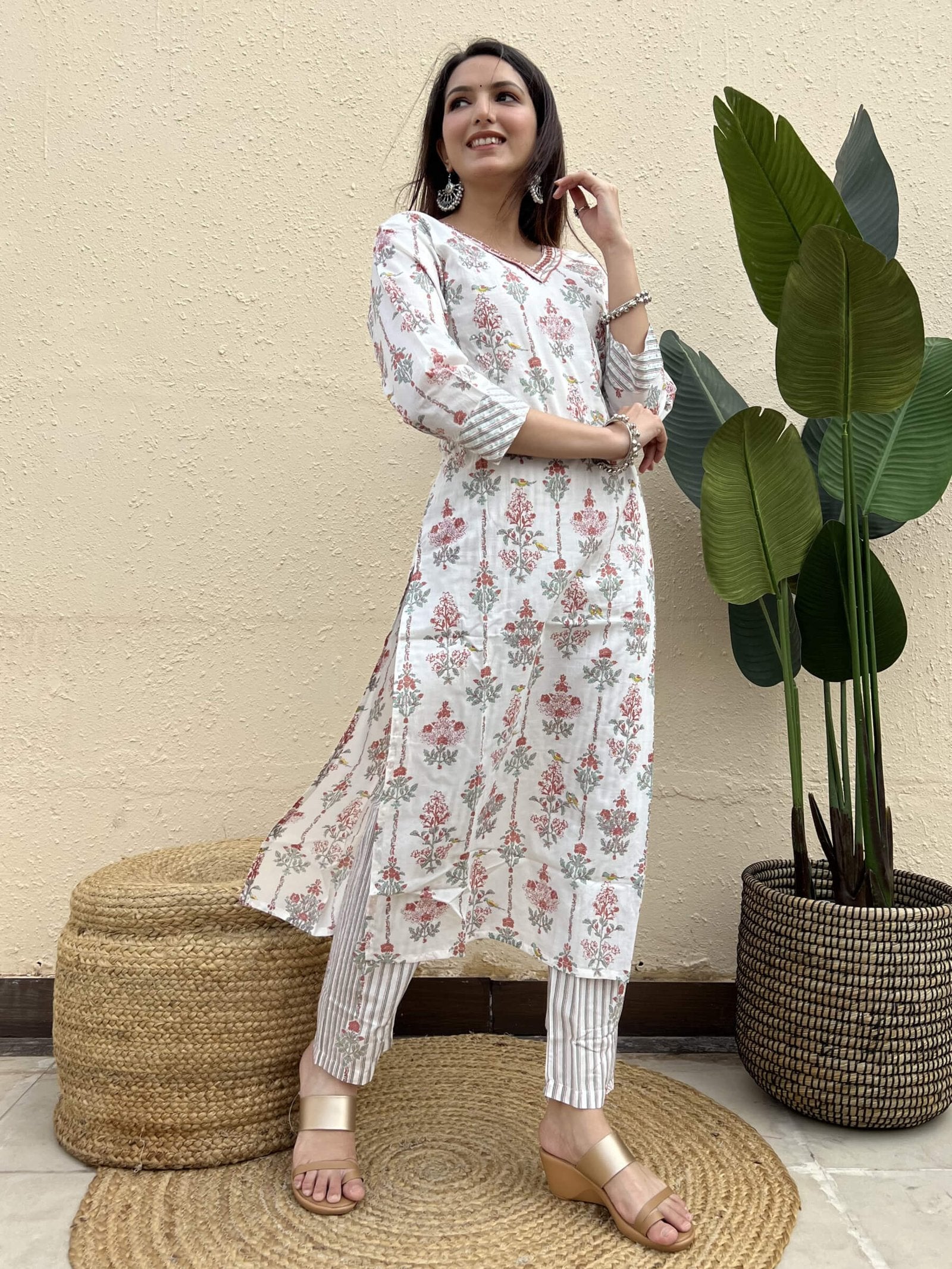 White Floral Afghan Suit
