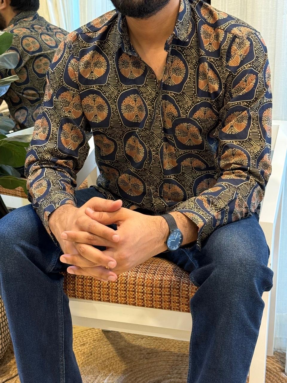 Cotton Men?? Full Sleeves Shirt- Blue Circles