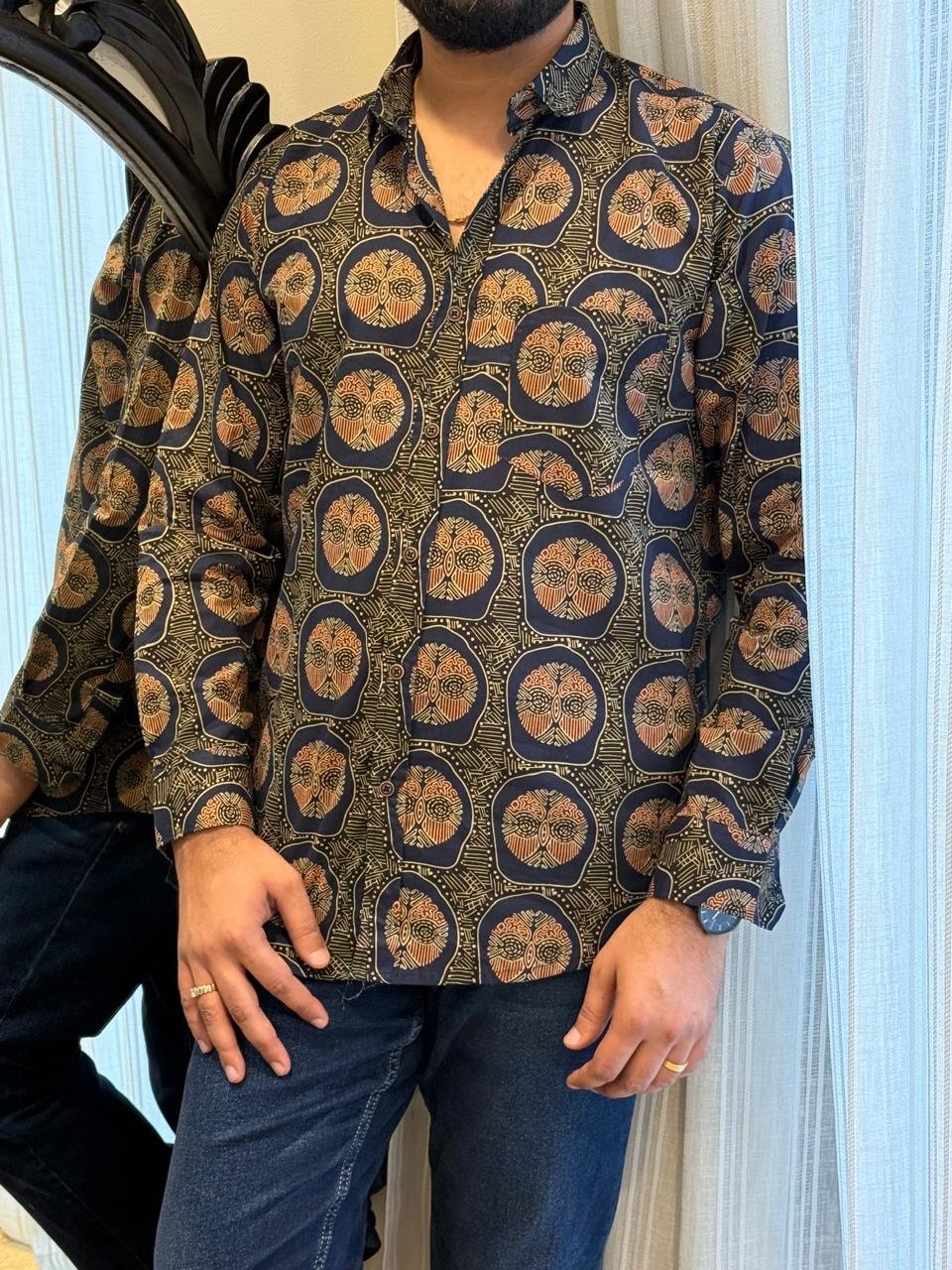 Cotton Men?? Full Sleeves Shirt- Blue Circles