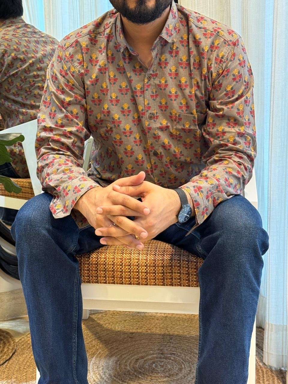 Cotton Men? Full Sleeves Shirt- Olive Booti