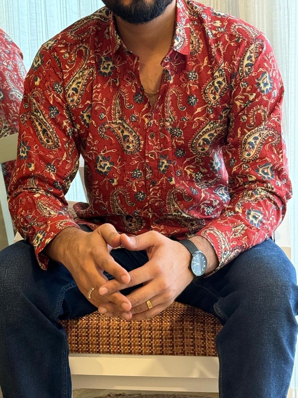 Cotton Men?? Full Sleeves Shirt- Maroon Paisley