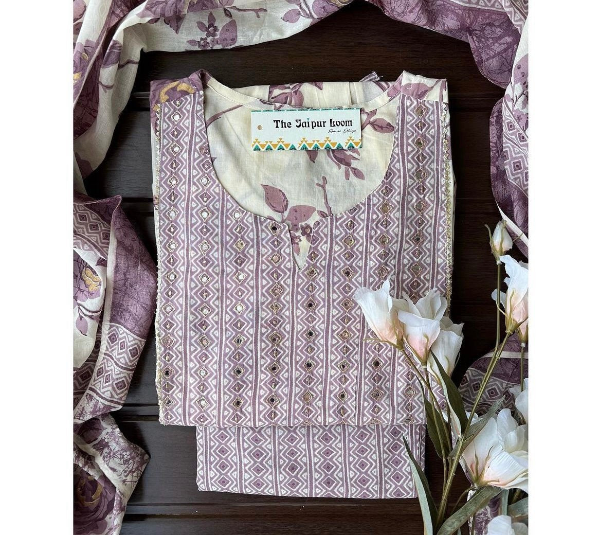 Cream Purple Floral Nyra Set