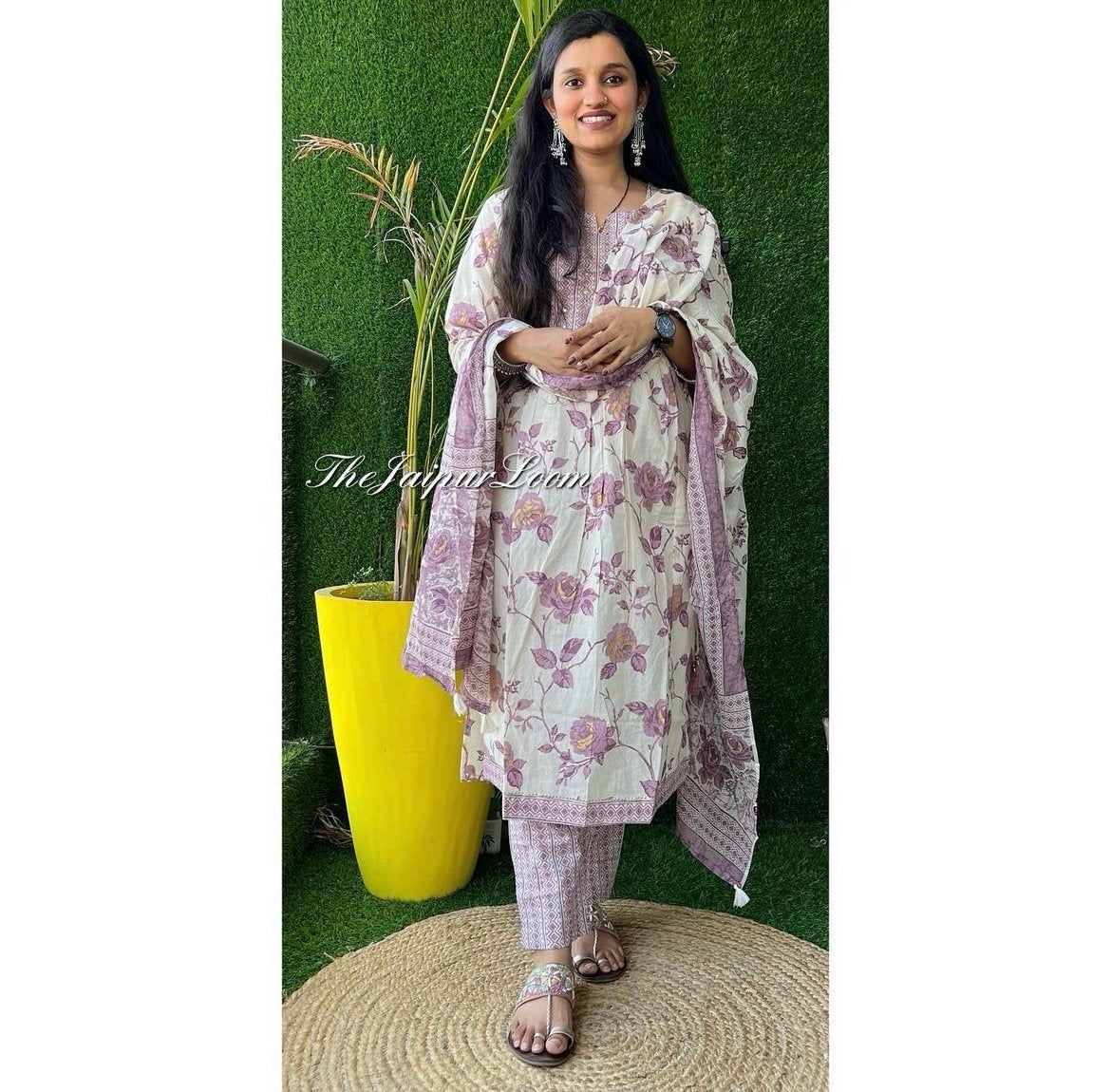 Cream Purple Floral Nyra Set