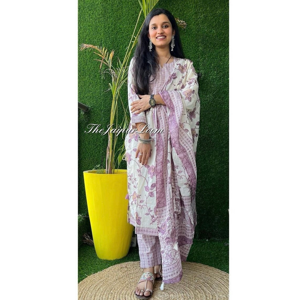 Cream Purple Floral Nyra Set