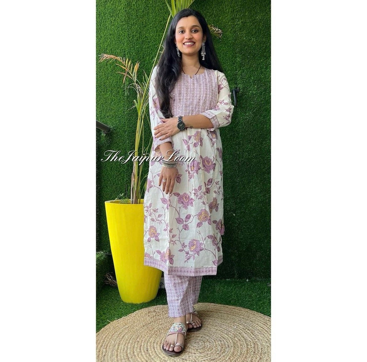 Cream Purple Floral Nyra Set