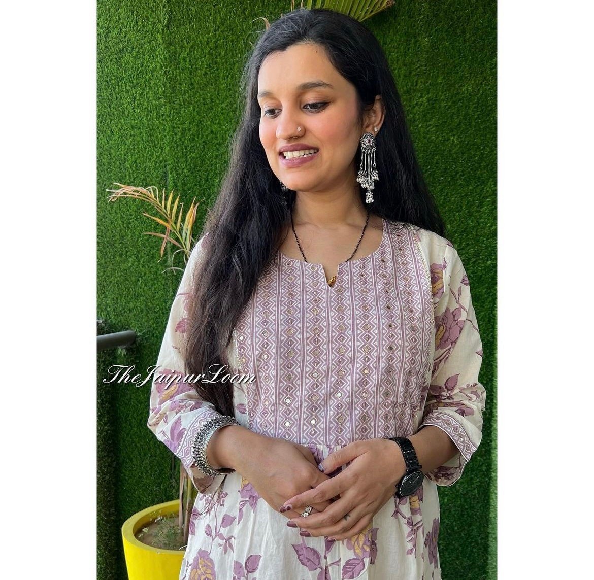 Cream Purple Floral Nyra Set