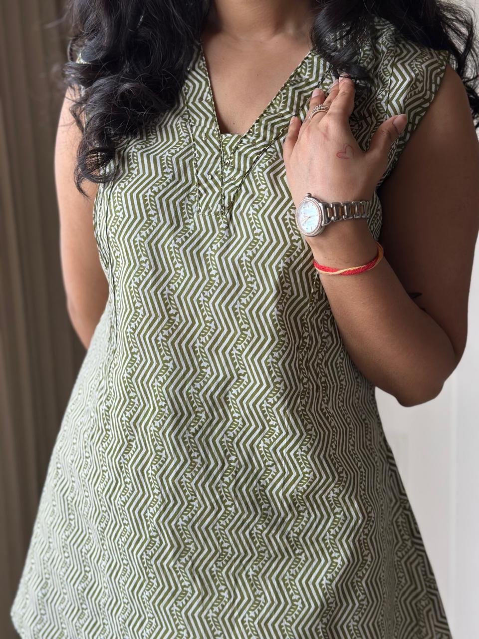 Gazia Pure Cotton Sleeveless Top- Green