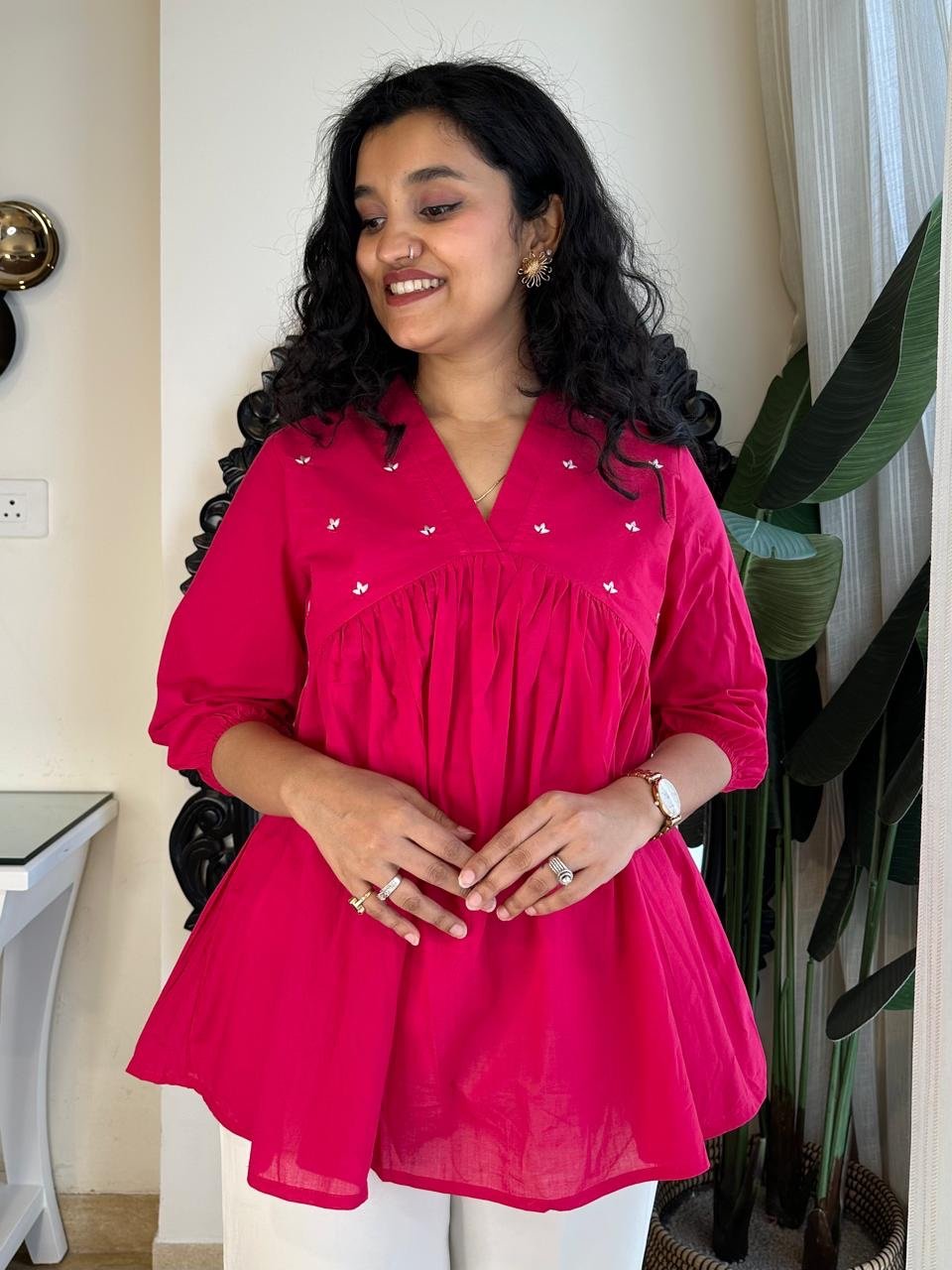 Bella Minimal Cotton Top- Pink