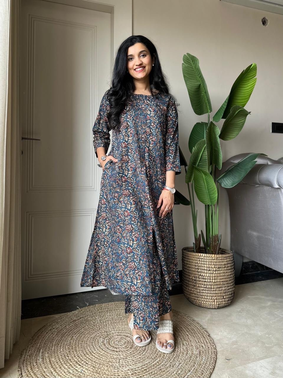 Amayra A-line Cotton Pant Set- Dark Jaal
