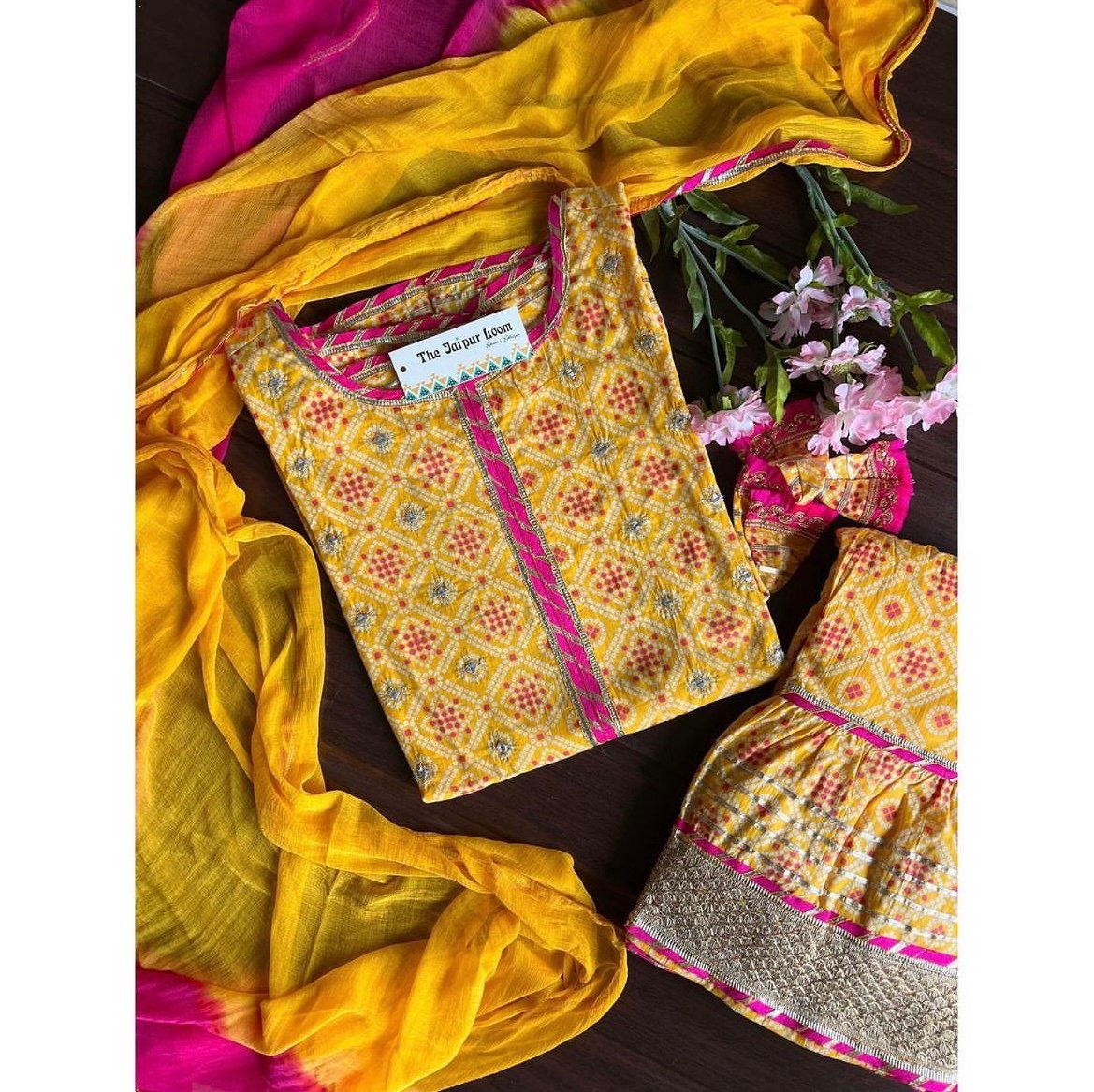 Yellow Pink Gota Sharara Set