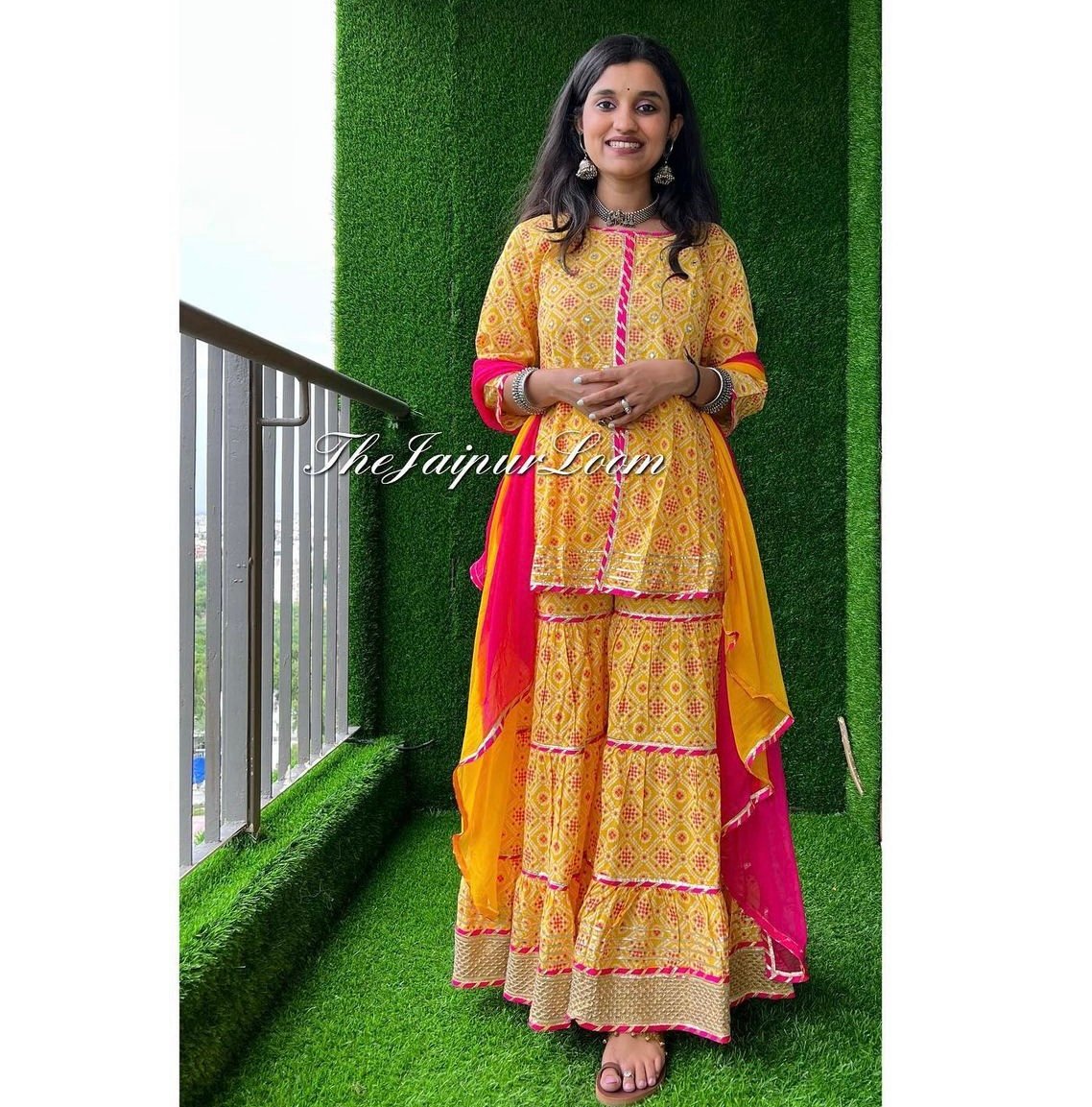 Yellow Pink Gota Sharara Set