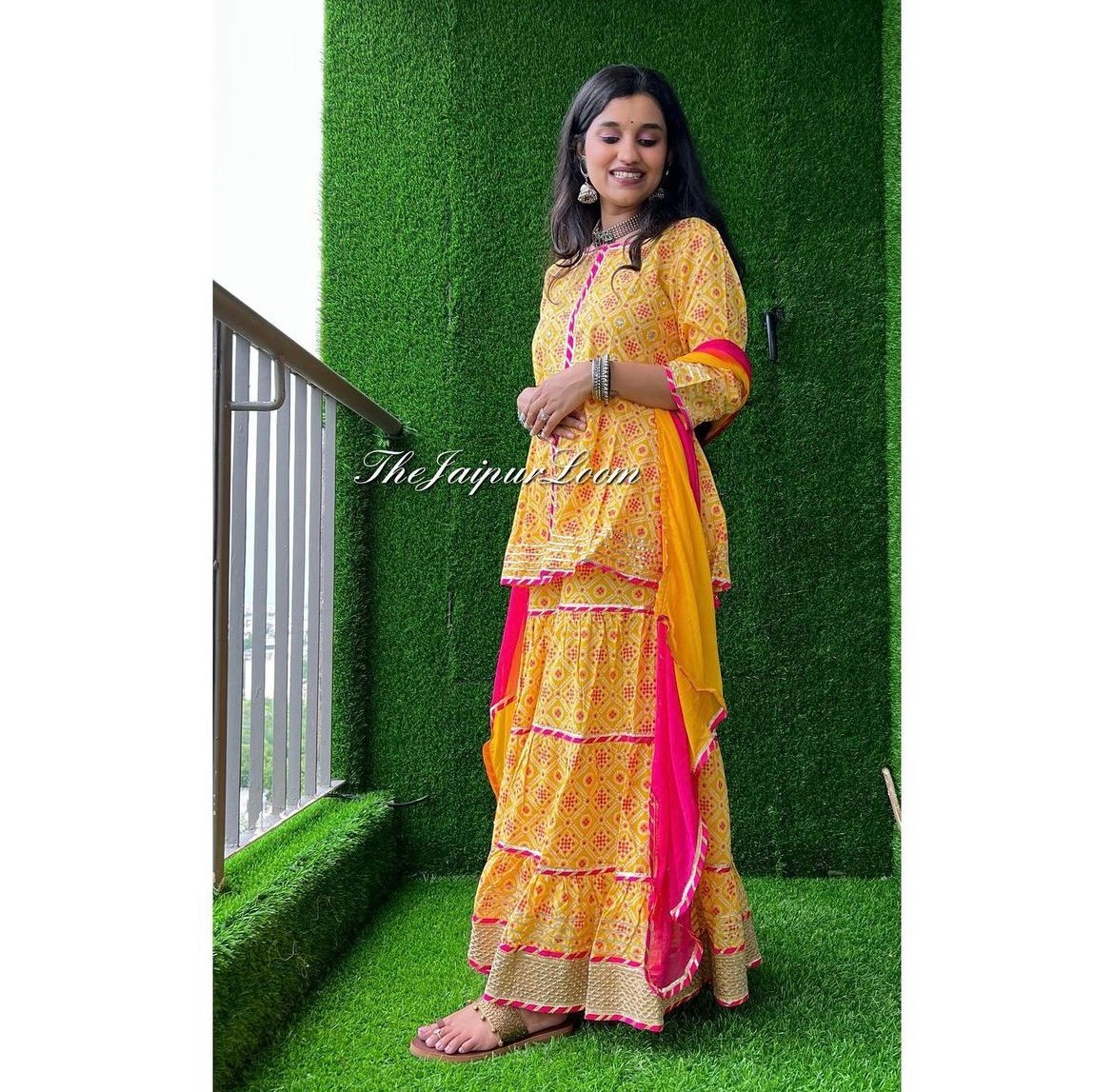 Yellow Pink Gota Sharara Set