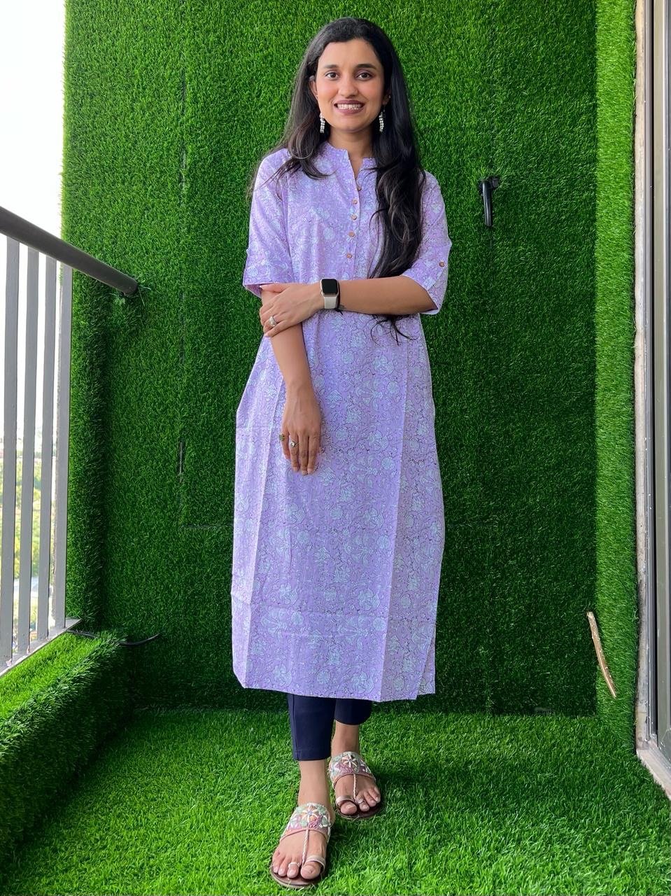 Weekend Offer Kurta- Lavender Floral Jaal