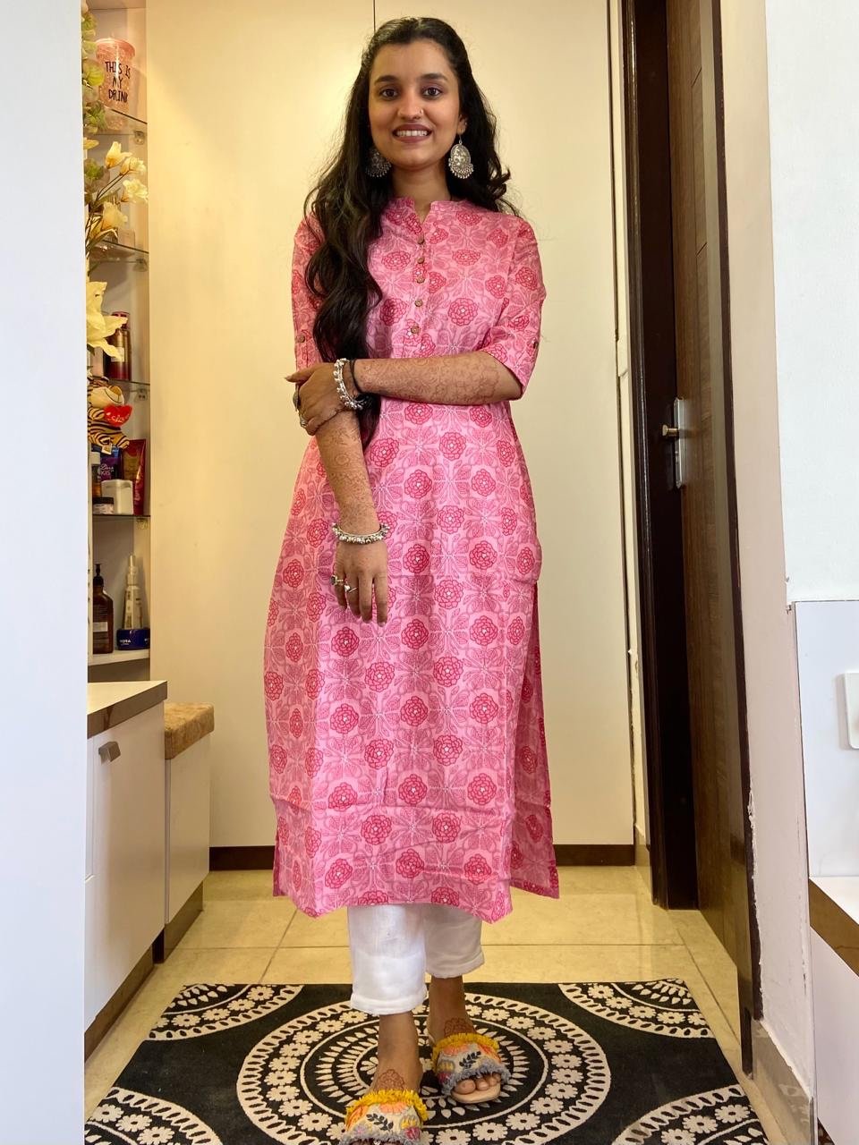 Weekend Cotton Kurta- Pink Phool