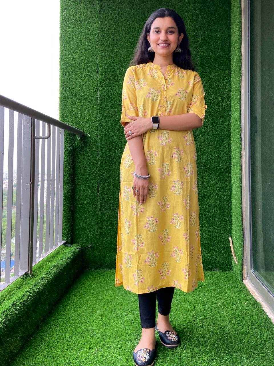 Weekend Cotton Kurta- Pastel Yellow