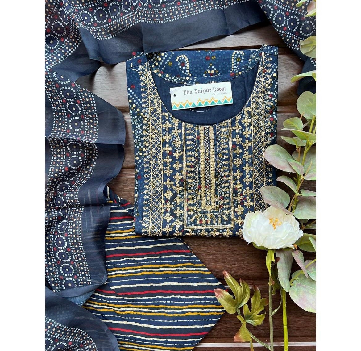 Blue Bandhej Chanderi Suit