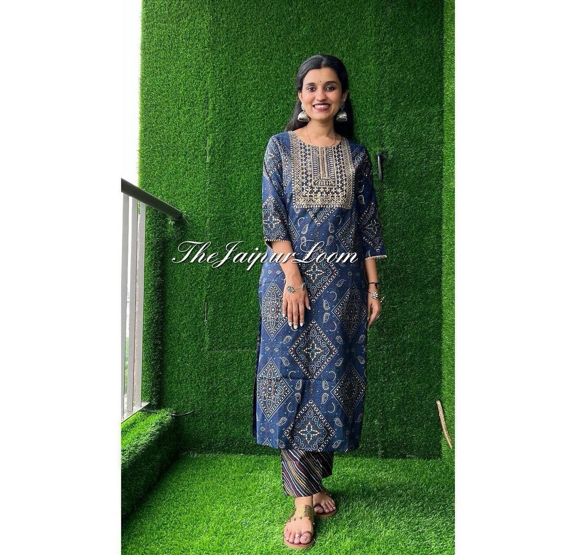 Blue Bandhej Chanderi Suit