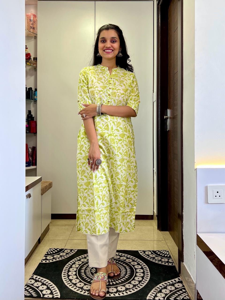Weekend Cotton Kurta- Green Batik
