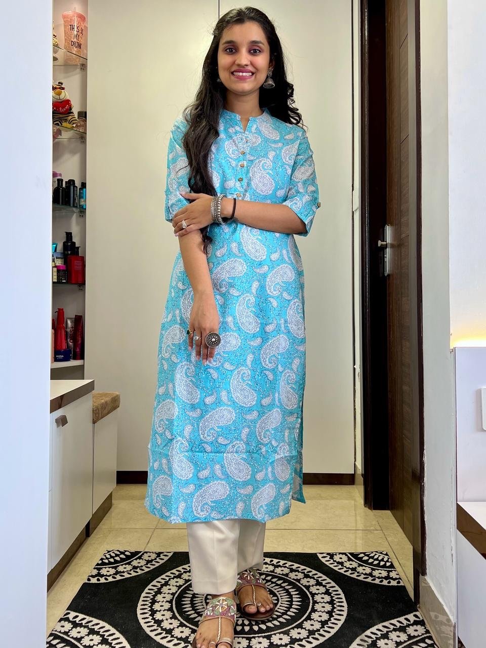 Weekend Cotton Kurta- Light Blue Paisley