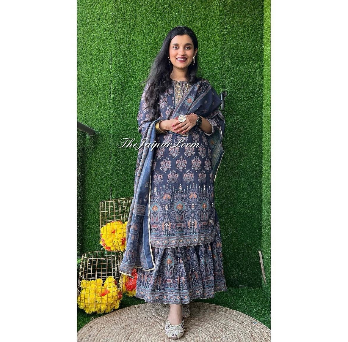 Grey Luxe Satin Gharara Set