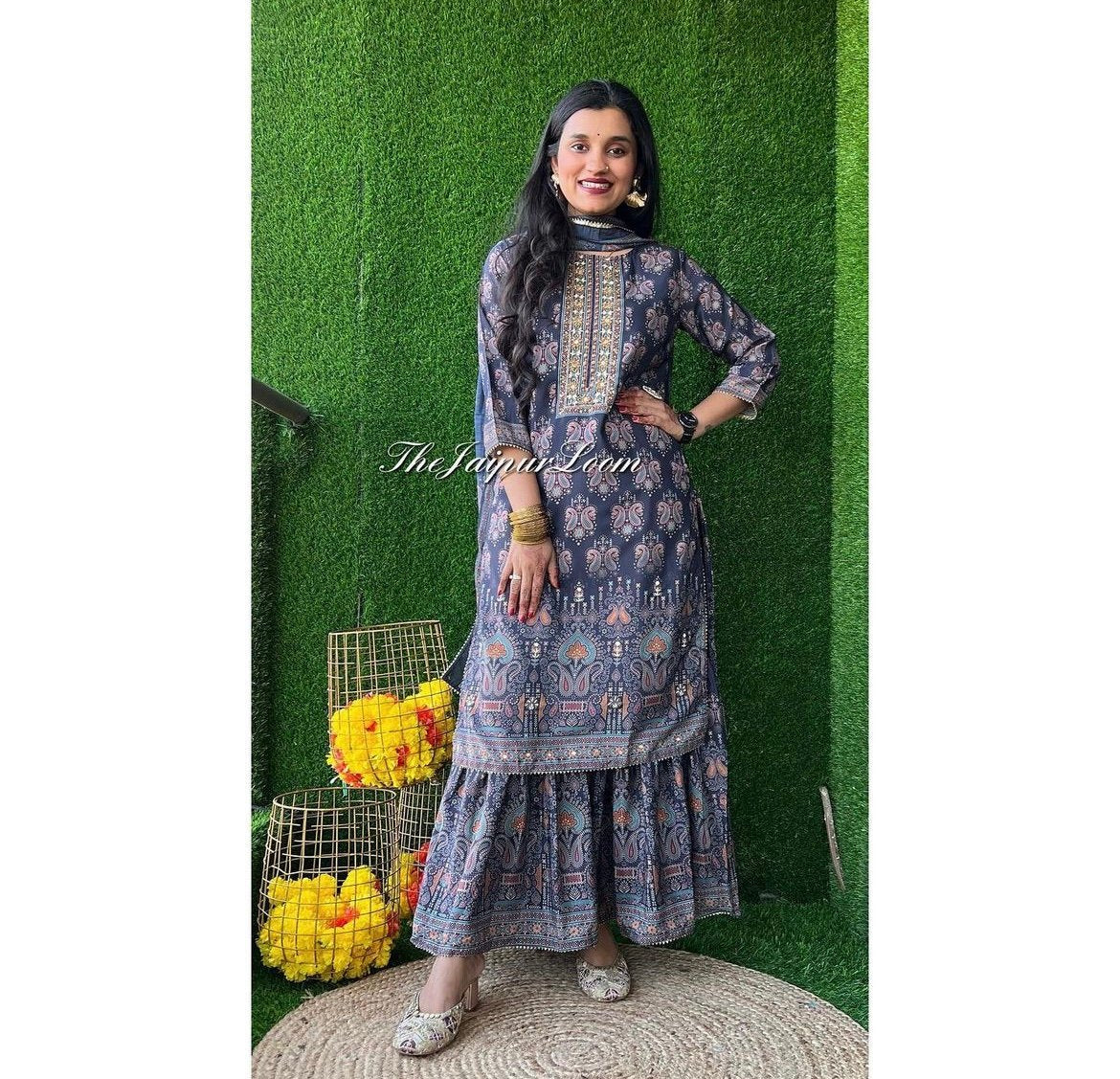 Grey Luxe Satin Gharara Set