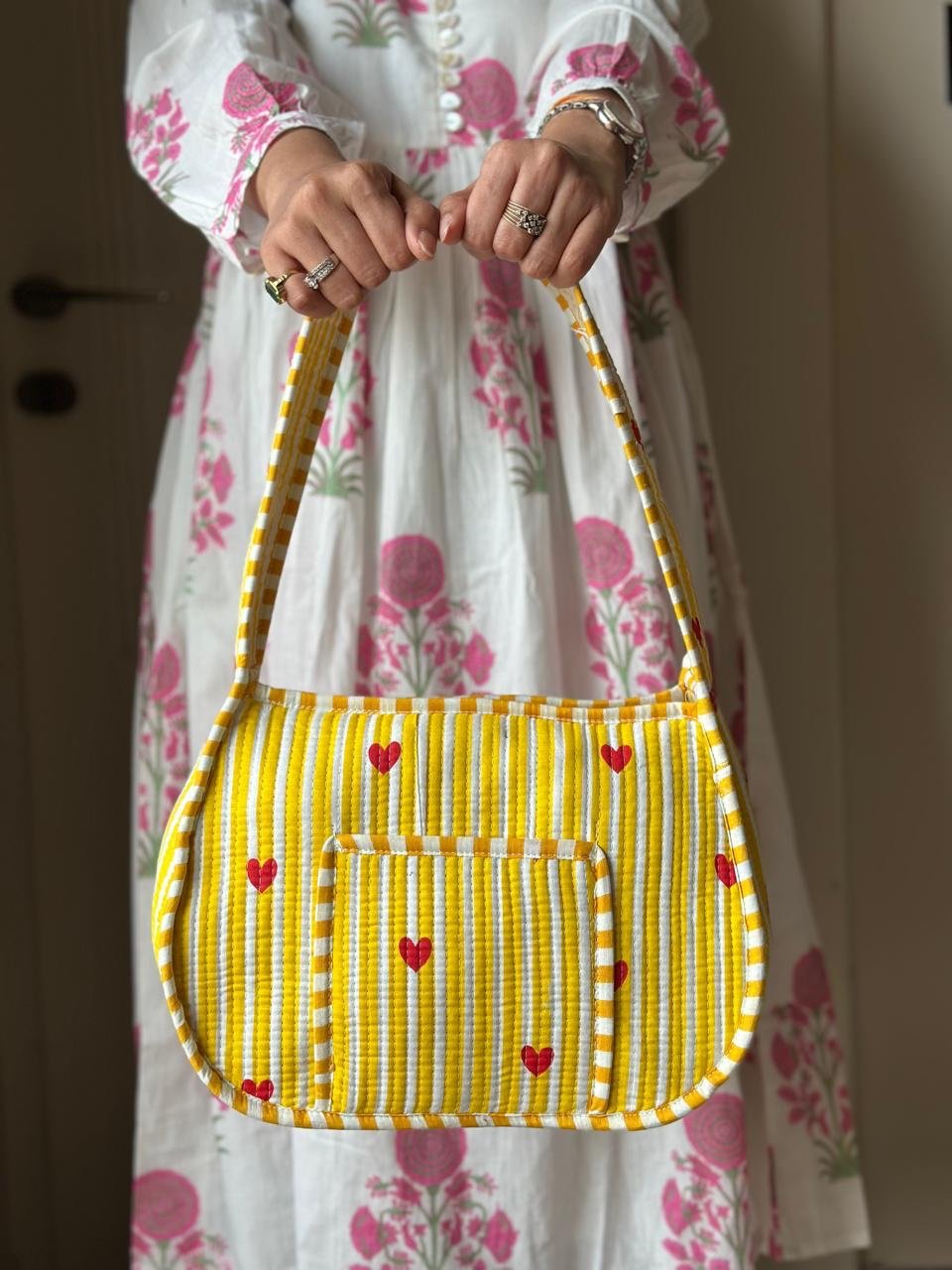 Quilted Shoulder Bag- Yellow Striped