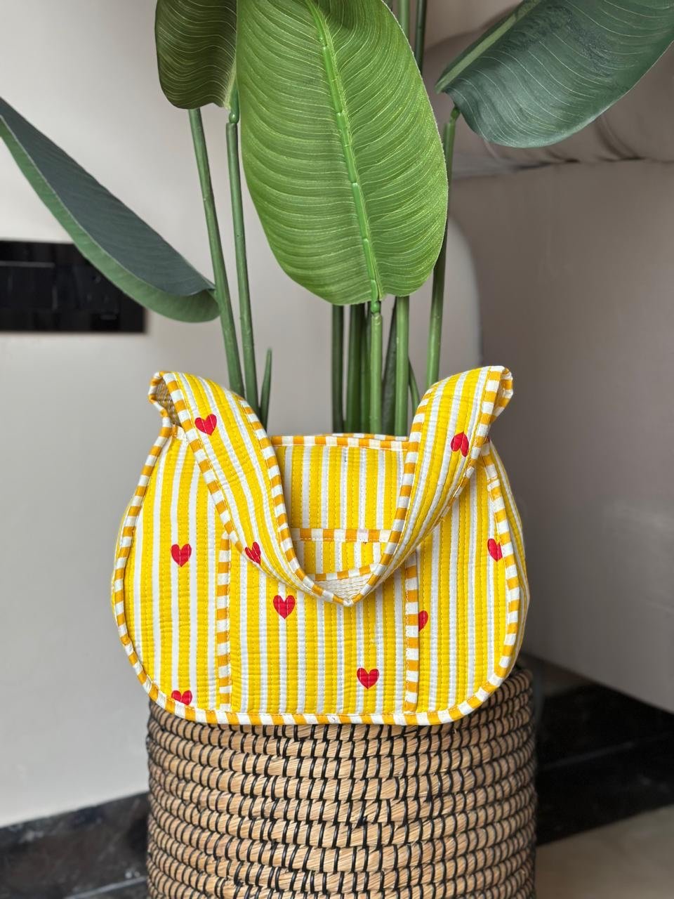 Quilted Shoulder Bag- Yellow Striped